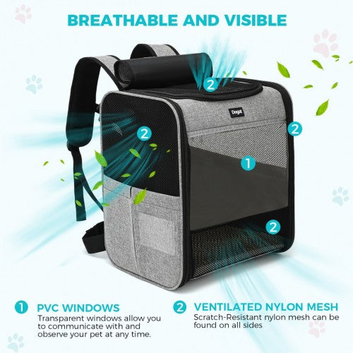PTD2440 - Dogat Foldable And Durable Pet Backpack Carrier Travel Bag for Cats and Small Dogs - Grey | Neil's Luggage Store