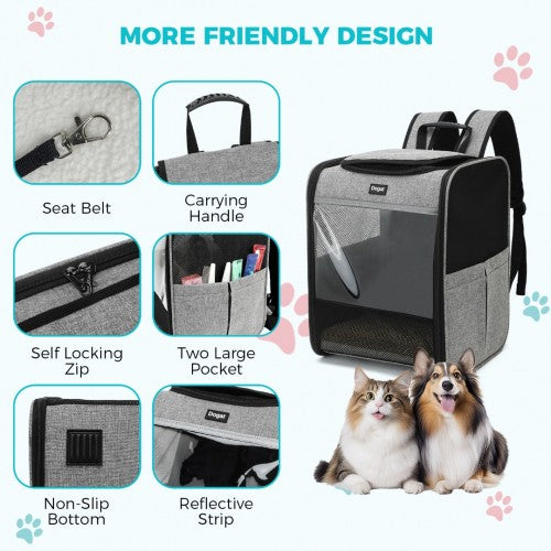 PTD2440 - Dogat Foldable And Durable Pet Backpack Carrier Travel Bag for Cats and Small Dogs - Grey | Neil's Luggage Store