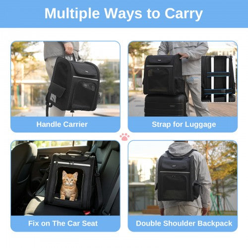 PTD2641 - Dogat Expandable And Foldable Pet Backpack Carrier with Ventilated Mesh Windows Comfortable & Secure Design - Black | Neil's Luggage Store