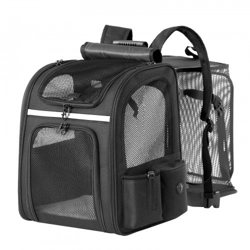 PTD2641 - Dogat Expandable And Foldable Pet Backpack Carrier with Ventilated Mesh Windows Comfortable & Secure Design - Black | Neil's Luggage Store