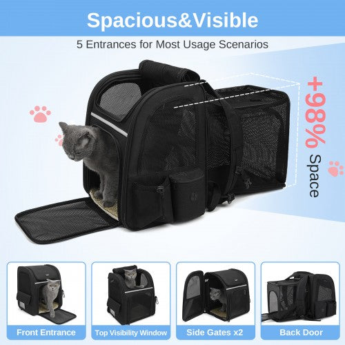 PTD2641 - Dogat Expandable And Foldable Pet Backpack Carrier with Ventilated Mesh Windows Comfortable & Secure Design - Black | Neil's Luggage Store