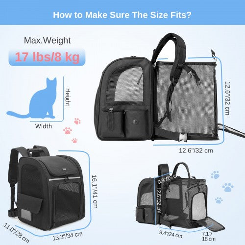 PTD2641 - Dogat Expandable And Foldable Pet Backpack Carrier with Ventilated Mesh Windows Comfortable & Secure Design - Black | Neil's Luggage Store