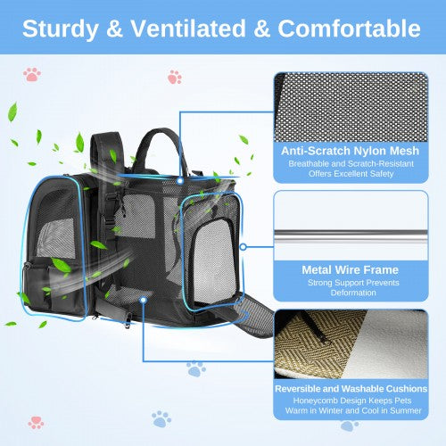 PTD2641 - Dogat Expandable And Foldable Pet Backpack Carrier with Ventilated Mesh Windows Comfortable & Secure Design - Black | Neil's Luggage Store