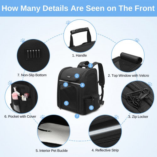 PTD2641 - Dogat Expandable And Foldable Pet Backpack Carrier with Ventilated Mesh Windows Comfortable & Secure Design - Black | Neil's Luggage Store