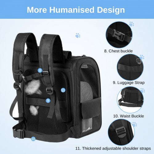PTD2641 - Dogat Expandable And Foldable Pet Backpack Carrier with Ventilated Mesh Windows Comfortable & Secure Design - Black | Neil's Luggage Store