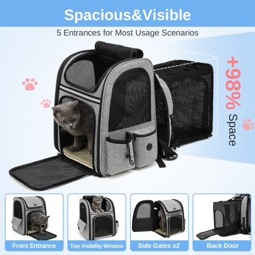 Dogat Expandable Foldable Pet Backpack Carrier With Ventilated Mesh Windows Grey | Neil's Luggage Store