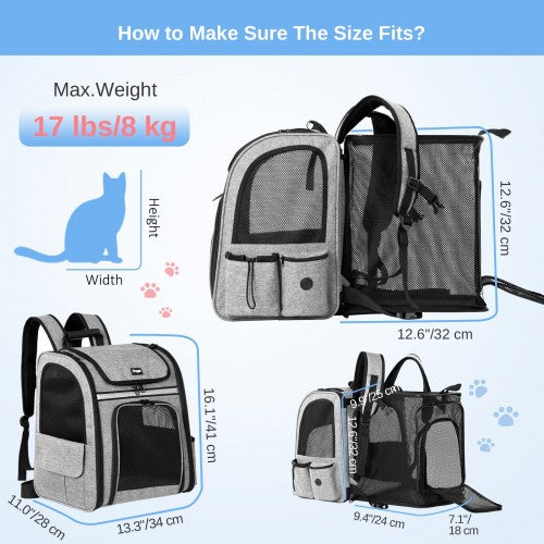 Dogat Expandable Foldable Pet Backpack Carrier With Ventilated Mesh Windows Grey | Neil's Luggage Store