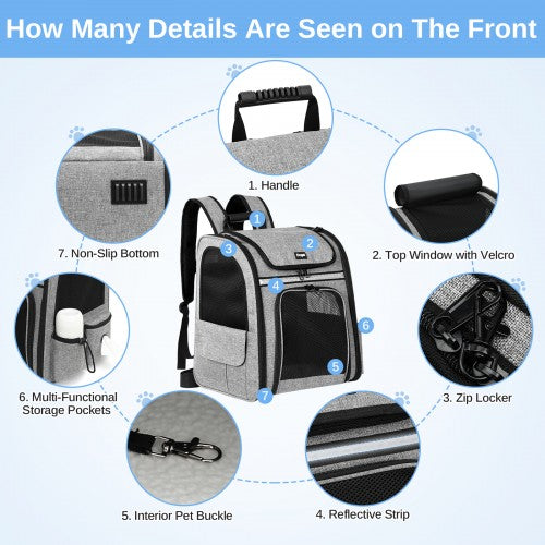 Dogat Expandable Foldable Pet Backpack Carrier With Ventilated Mesh Windows Grey | Neil's Luggage Store