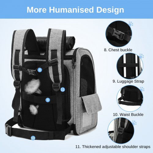 Dogat Expandable Foldable Pet Backpack Carrier With Ventilated Mesh Windows Grey | Neil's Luggage Store