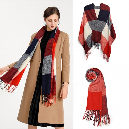 S6430 - Women Fashion Long Shawl Grid Tassel Winter Warm Lattice Large Scarf - Red | Neil's Luggage Store
