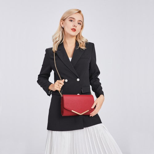LH2064 - Miss Lulu Vegan Envelope Clutch Bag - Red | Neil's Luggage Store