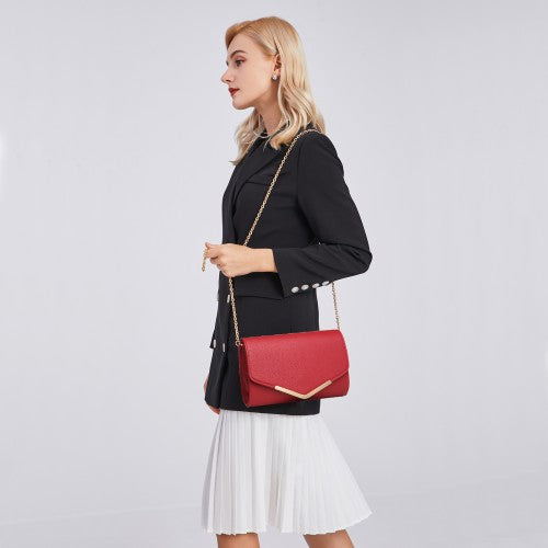 LH2064 - Miss Lulu Vegan Envelope Clutch Bag - Red | Neil's Luggage Store