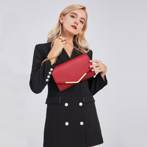 LH2064 - Miss Lulu Vegan Envelope Clutch Bag - Red | Neil's Luggage Store