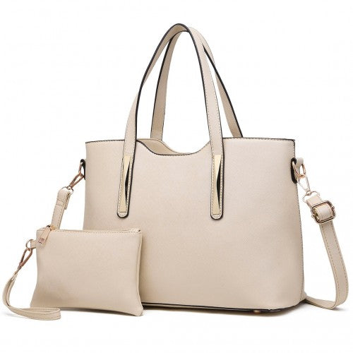 S1719 - Miss Lulu PU Leather Handbag & Purse - Beige | Neil's Luggage Store
