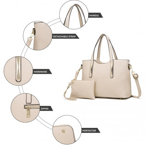 S1719 - Miss Lulu PU Leather Handbag & Purse - Beige | Neil's Luggage Store