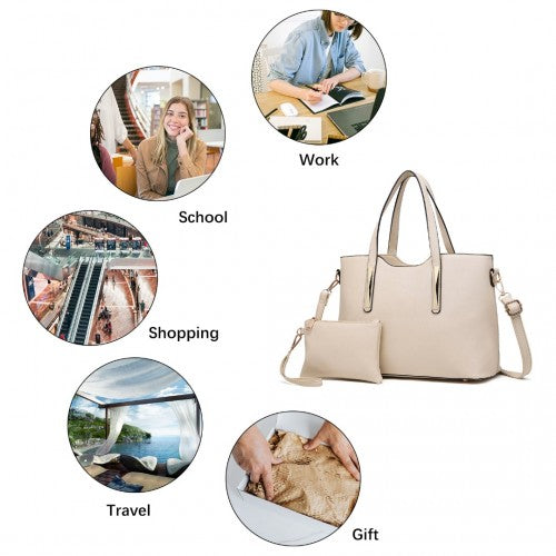 S1719 - Miss Lulu PU Leather Handbag & Purse - Beige | Neil's Luggage Store