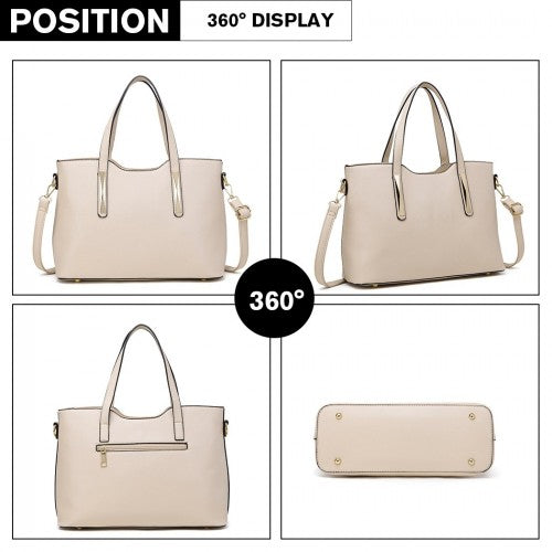 S1719 - Miss Lulu PU Leather Handbag & Purse - Beige | Neil's Luggage Store