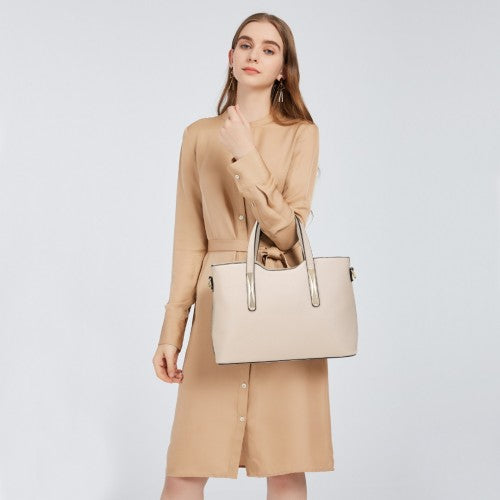 S1719 - Miss Lulu PU Leather Handbag & Purse - Beige | Neil's Luggage Store