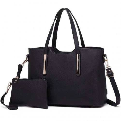 S1719 - Miss Lulu PU Leather Handbag & Purse - Black | Neil's Luggage Store