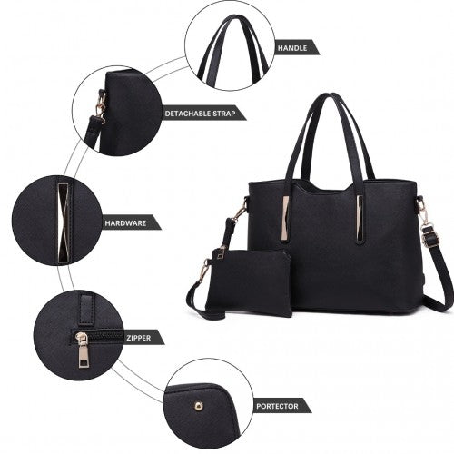 S1719 - Miss Lulu PU Leather Handbag & Purse - Black | Neil's Luggage Store