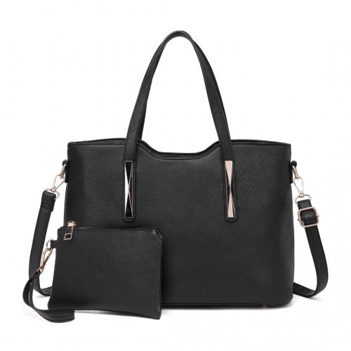 S1719 - Miss Lulu PU Leather Handbag & Purse - Black | Neil's Luggage Store