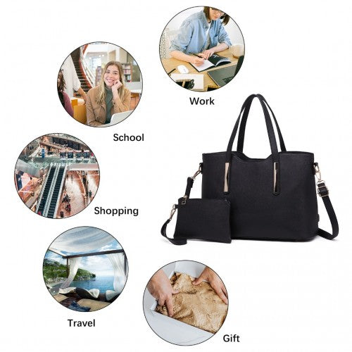 S1719 - Miss Lulu PU Leather Handbag & Purse - Black | Neil's Luggage Store