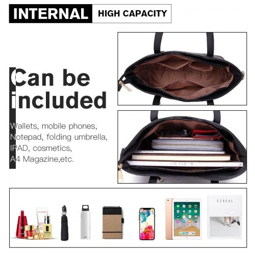 S1719 - Miss Lulu PU Leather Handbag & Purse - Black | Neil's Luggage Store