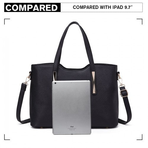 S1719 - Miss Lulu PU Leather Handbag & Purse - Black | Neil's Luggage Store