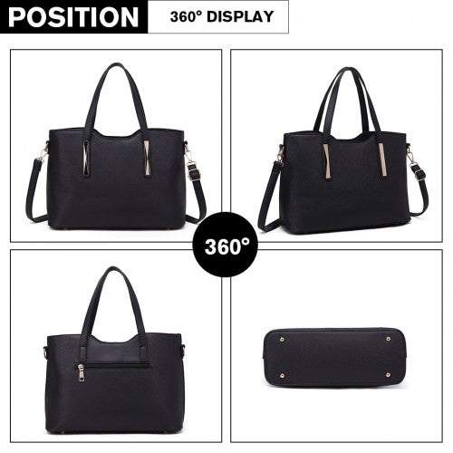 S1719 - Miss Lulu PU Leather Handbag & Purse - Black | Neil's Luggage Store