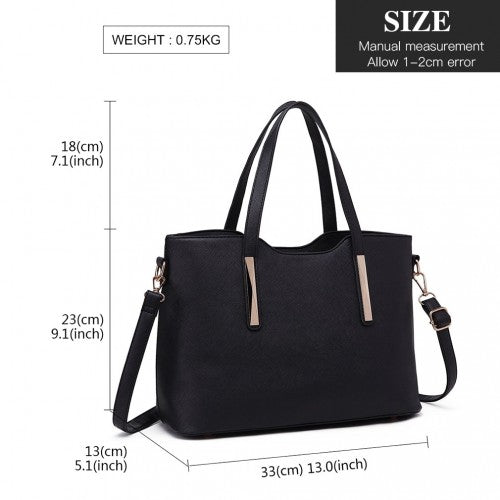S1719 - Miss Lulu PU Leather Handbag & Purse - Black | Neil's Luggage Store