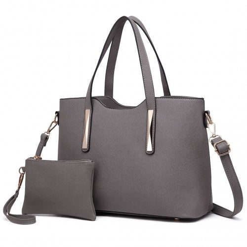 S1719 - Miss Lulu Pu Leather Handbag & Purse - Grey | Neil's Luggage Store