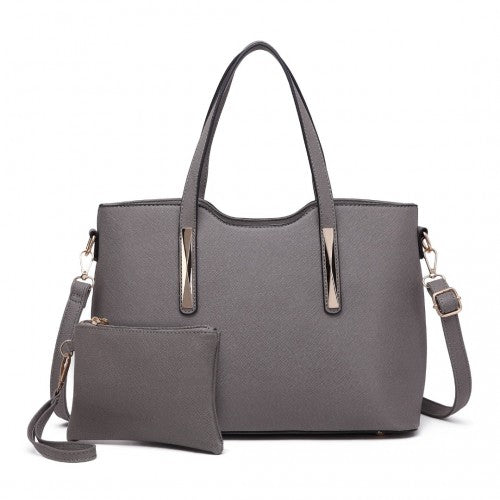 S1719 - Miss Lulu Pu Leather Handbag & Purse - Grey | Neil's Luggage Store