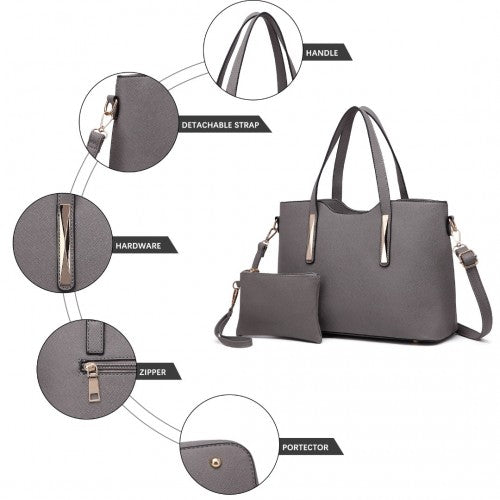 S1719 - Miss Lulu Pu Leather Handbag & Purse - Grey | Neil's Luggage Store