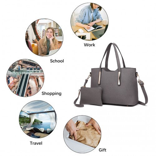 S1719 - Miss Lulu Pu Leather Handbag & Purse - Grey | Neil's Luggage Store