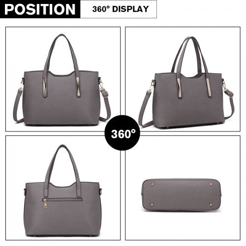 S1719 - Miss Lulu Pu Leather Handbag & Purse - Grey | Neil's Luggage Store