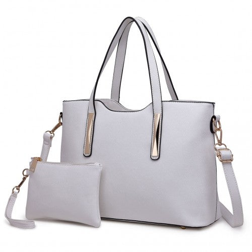Miss Lulu PU Leather Handbag And Purse White Structured Tote Bag With Durable Exterior And Soft Interior | Neil's Luggage Store