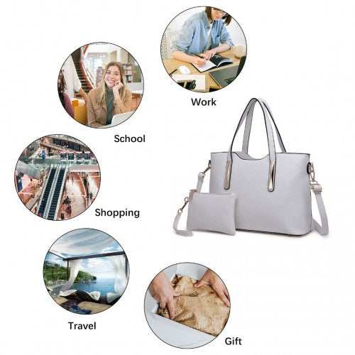 Miss Lulu PU Leather Handbag And Purse White Structured Tote Bag With Durable Exterior And Soft Interior | Neil's Luggage Store