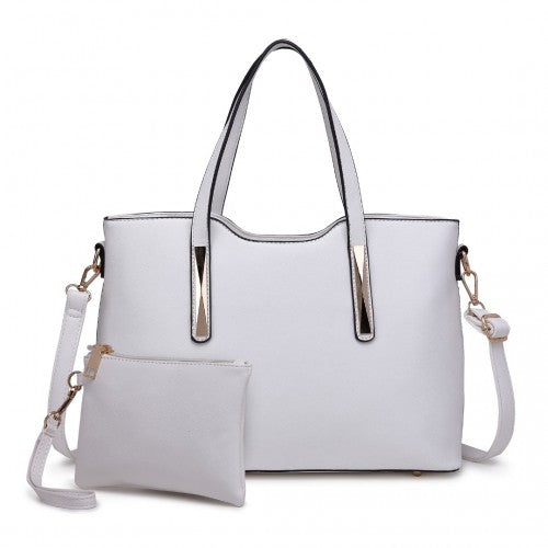 Miss Lulu PU Leather Handbag And Purse White Structured Tote Bag With Durable Exterior And Soft Interior | Neil's Luggage Store