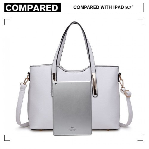 Miss Lulu PU Leather Handbag And Purse White Structured Tote Bag With Durable Exterior And Soft Interior | Neil's Luggage Store