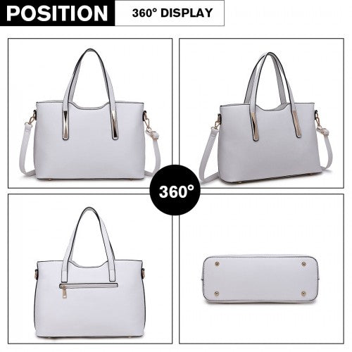 Miss Lulu PU Leather Handbag And Purse White Structured Tote Bag With Durable Exterior And Soft Interior | Neil's Luggage Store