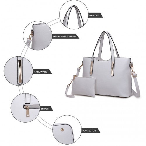 Miss Lulu PU Leather Handbag And Purse White Structured Tote Bag With Durable Exterior And Soft Interior | Neil's Luggage Store