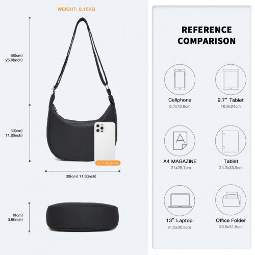 S2314 - Water-resistant Portable Crescent Shoulder Cross Body Bag - Black | Neil's Luggage Store