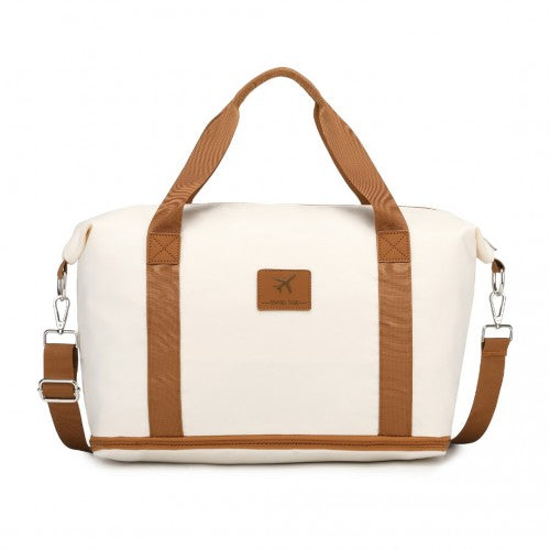S2366 - 36L Expandable Water-Resistant Travel Tote Set with Cosmetic Pouch Versatile Carry-On Duffel Bag - Beige And Brown | Neil's Luggage Store