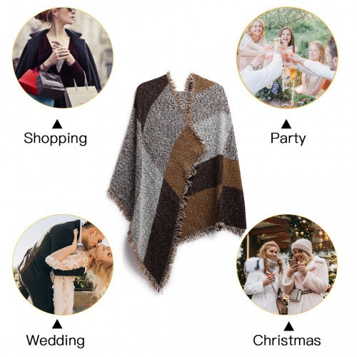 S6427 - Women Ladies Fashion Plaid Scarf Blanket Winter Warm Wrap Shawl - Coffee | Neil's Luggage Store