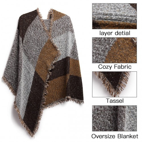 S6427 - Women Ladies Fashion Plaid Scarf Blanket Winter Warm Wrap Shawl - Coffee | Neil's Luggage Store