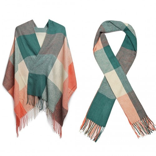 S6430 - Women Fashion Long Shawl Grid Tassel Winter Warm Lattice Large Scarf - Green | Neil's Luggage Store
