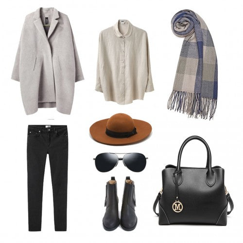 S6430 - Women Fashion Long Shawl Grid Tassel Winter Warm Lattice Large Scarf - Grey | Neil's Luggage Store