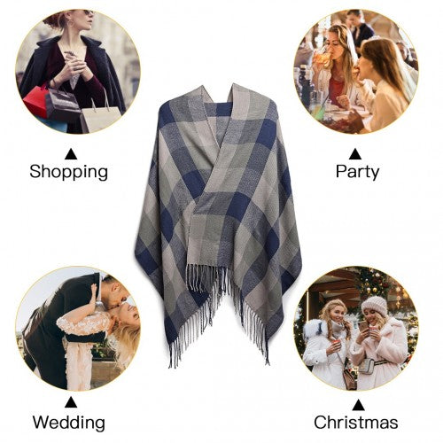 S6430 - Women Fashion Long Shawl Grid Tassel Winter Warm Lattice Large Scarf - Grey | Neil's Luggage Store