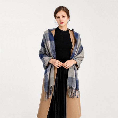 S6430 - Women Fashion Long Shawl Grid Tassel Winter Warm Lattice Large Scarf - Grey | Neil's Luggage Store