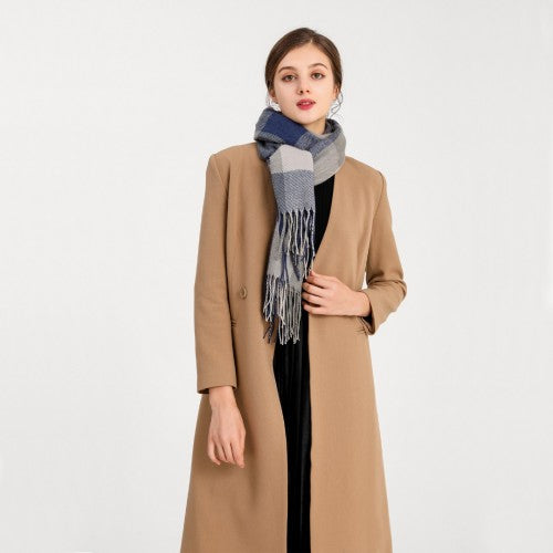 S6430 - Women Fashion Long Shawl Grid Tassel Winter Warm Lattice Large Scarf - Grey | Neil's Luggage Store